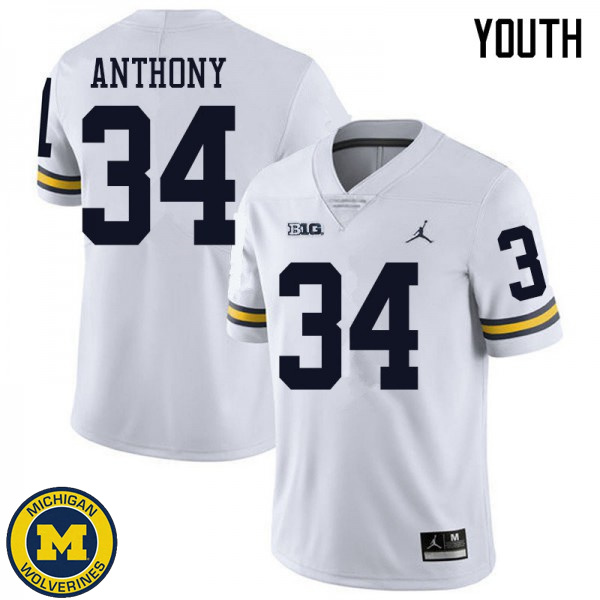 Youth Michigan Wolverines #34 Jordan Anthony White Jordan Brand Football Jersey